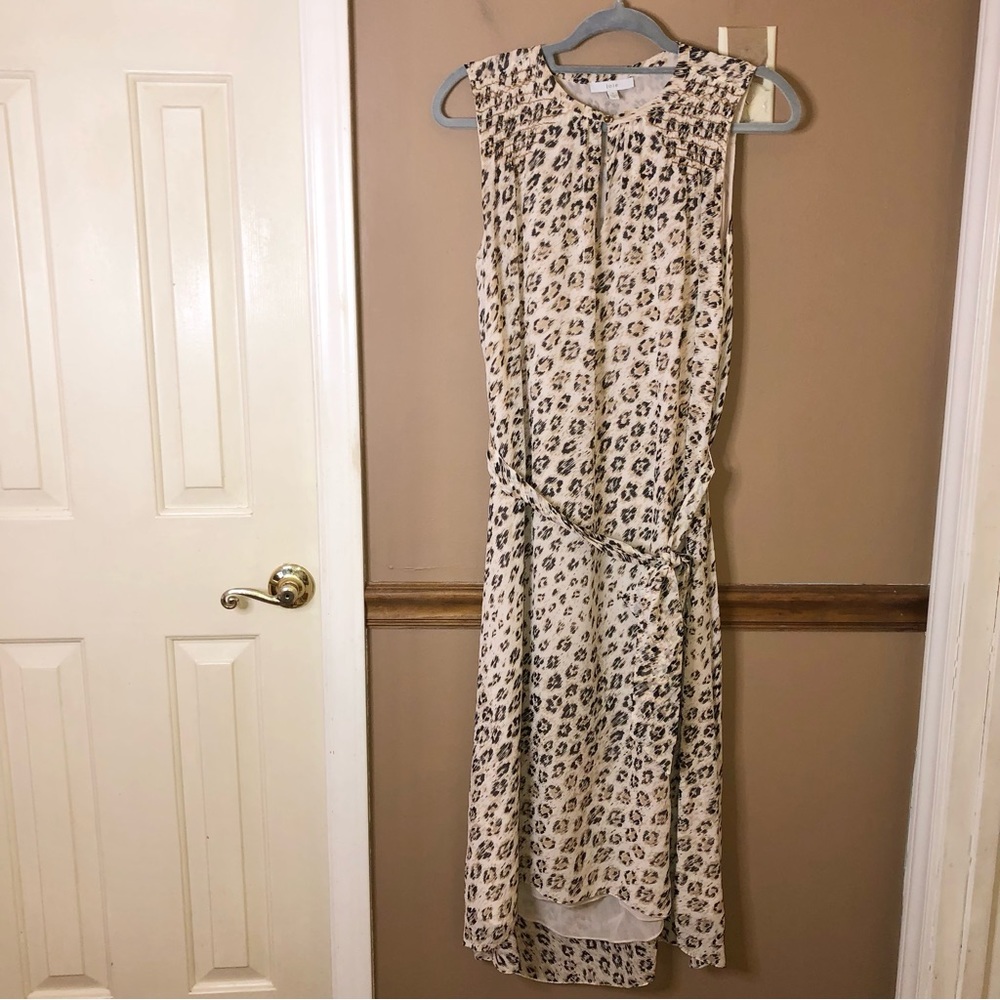 Joie Corrin Silk Leopard Animal Print Tie Waist‎ Midi Dress Tan Size Small - Picture 2 of 6